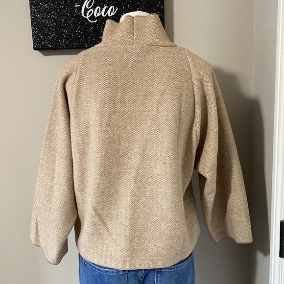 Madewell Sweater Herringbone Mockneck Sweatshirt Brown Cream Jersey Boxy Sz XS - Picture 5 of 10